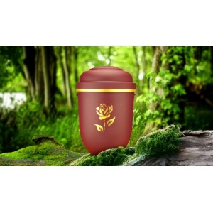 Biodegradable Cremation Ashes Funeral Urn / Casket - RED BEACON with GOLDEN ROSE